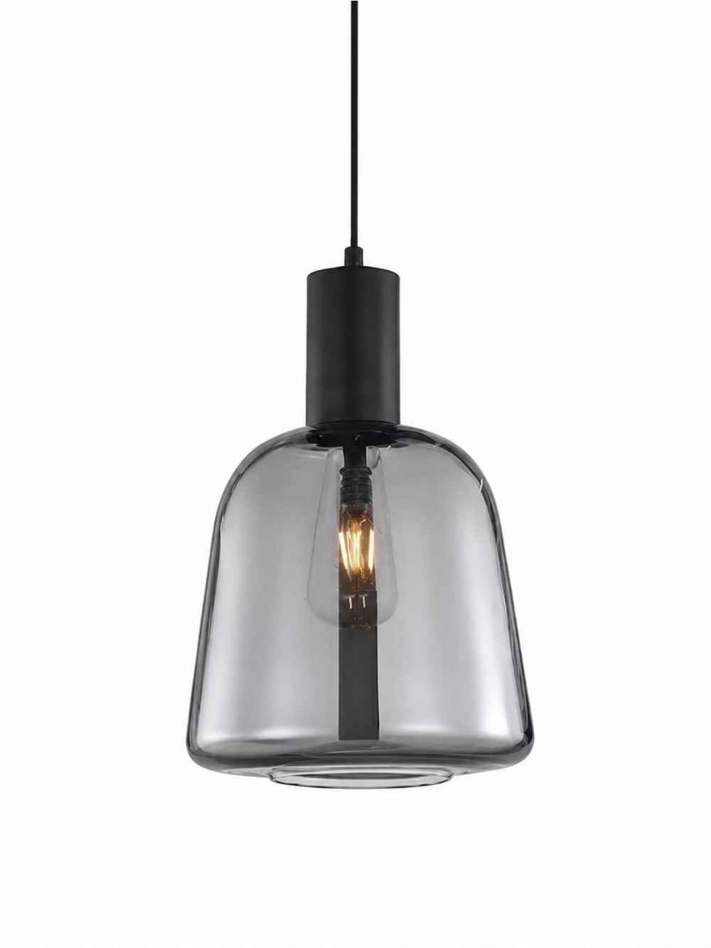 Modern Smoke Gray Glass Pendant Light – Black E26